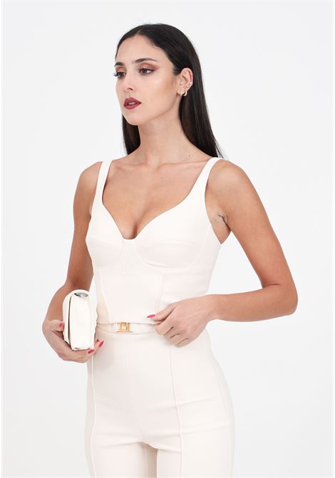 Women's butter-colored bustier top in stretch crepe with embroidery ELISABETTA FRANCHI | TO01041E2193